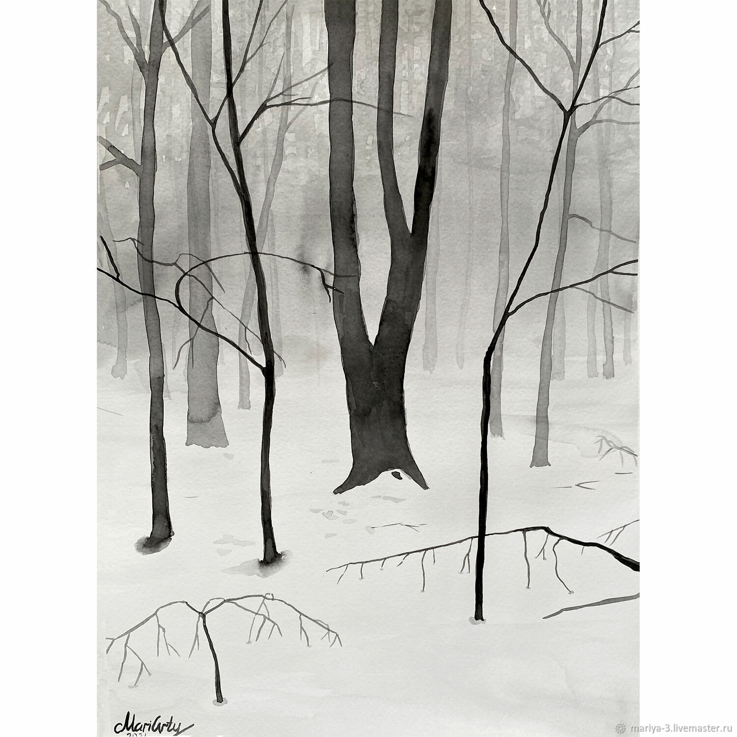 Акварельная графичная картина:"Весенний лес", Картины, Химки,  Фото №1