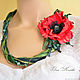 Order Flowers leather Choker transformer Red poppy on green beads with nephrite. flowersstyle (flowersstyle). Livemaster. . Necklace Фото №3