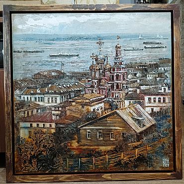 Картины и панно ручной работы. Ярмарка Мастеров - ручная работа Картина маслом Нижний Новгород. Вид на рождественскую.Городской пейзаж. Handmade.