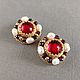 Round Ear Clips for Women, Red earrings Clips with Garnet, Clip on earrings, Moscow,  Фото №1