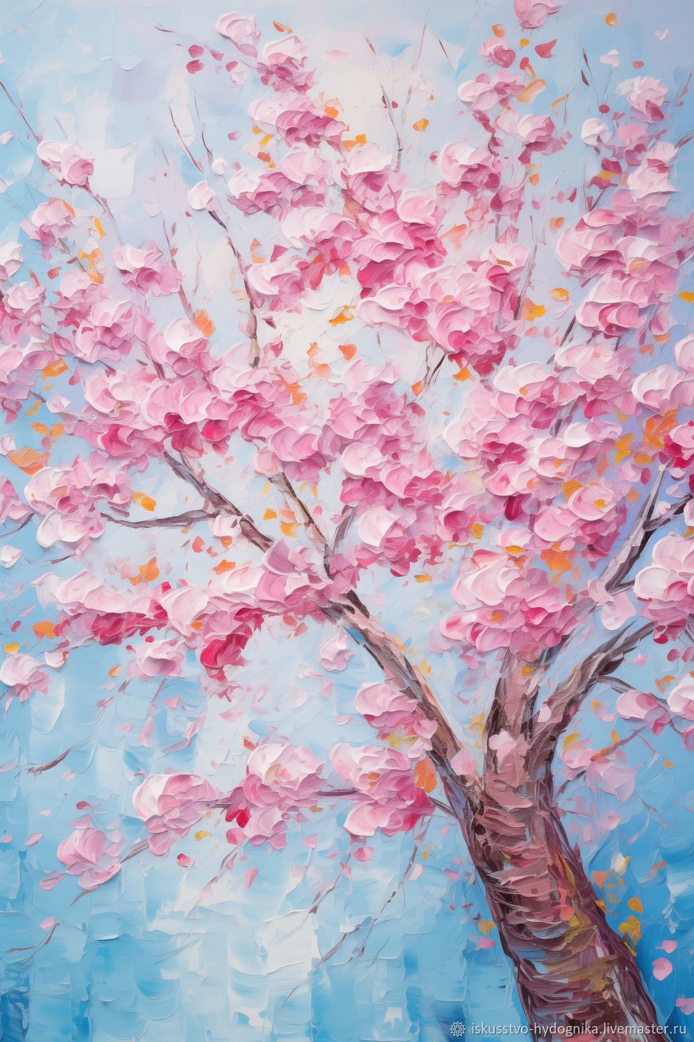 Картины текстурной пастой Пейзаж Сакура Картина маслом на подрамнике в ...