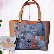 Сумки и аксессуары handmade. Livemaster - original item Leather cream pink blue bag handbag `Impression, sunrise`. Handmade.