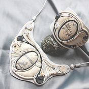 Украшения handmade. Livemaster - original item Комплект "Сливочный грильяж". Украшение из кожи и камня. Handmade.