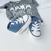 Одежда детская handmade. Livemaster - original item Booties knitted sneakers, blue. Booties as a gift. 0-3 months.. Handmade.