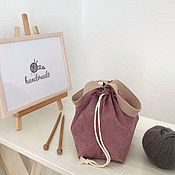 Большая проектная сумка для вязания с карманами на кулиске Project Bag