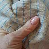Материалы для творчества handmade. Livemaster - original item Fabric: Linen beige-gray with a thin blue stripe.. Handmade.