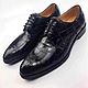 Men's Derby shoes made from crocodile skin in black color, Derby, St. Petersburg,  Фото №1