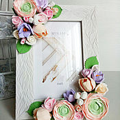 Сувениры и подарки handmade. Livemaster - original item Frame for photo with flowers from polymer clay. Handmade.
