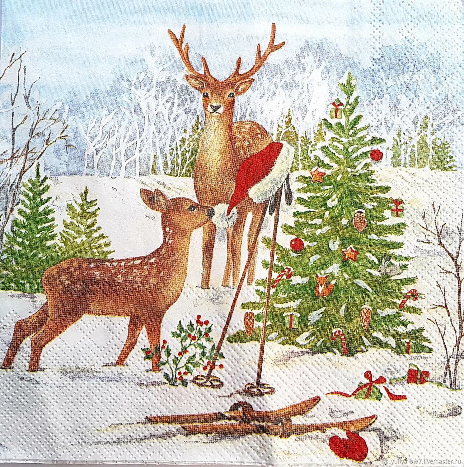 Елки олени. Олень для декупажа. Рождественский олень в лесу. Новогодние открытки с оленёнком в лесу. Новый год в лесу иллюстрация.