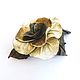 Leather flower brooch Rose "Treasure". Silver gold bronze, Brooches, Moscow,  Фото №1