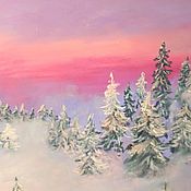 Картины и панно handmade. Livemaster - original item Pastel painting winter landscape pink dawn. Handmade.