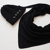 Аксессуары handmade. Livemaster - original item scarves: Knitted kerchief black merino warm knitted scarf. Handmade.
