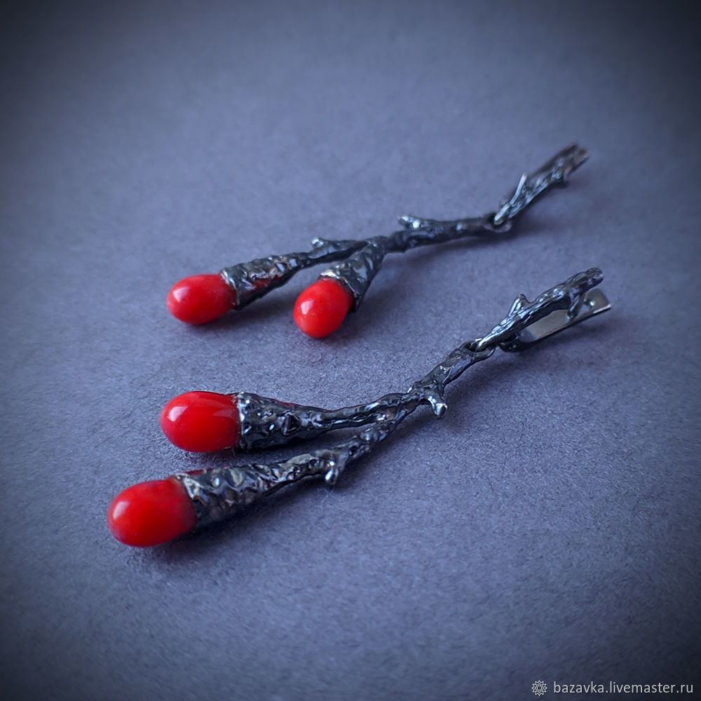 Серебряные серьги с натуральным кораллом Барбарис – купить на Ярмарке ...
