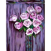 Картины и панно handmade. Livemaster - original item Painting roses bouquet in a vase oil painting interior painting. Handmade.