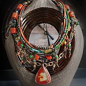Украшения handmade. Livemaster - original item Textile - leather necklace with Boho coral 