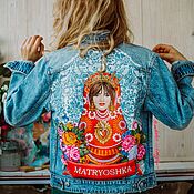 Одежда handmade. Livemaster - original item Painting clothes Russian Matryoshka. Painting jeans Portrait by photo. Handmade.