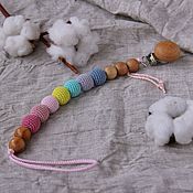 Работы для детей, handmade. Livemaster - original item Holder for pacifiers on a cotton cord with wooden clip. Handmade.