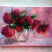 Картины и панно handmade. Livemaster - original item Author`s oil painting bouquet of red flowers in a vase 30h40 cm. Handmade.