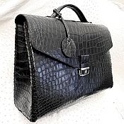 Сумки и аксессуары handmade. Livemaster - original item Men`s briefcase, made of genuine crocodile leather, in black.. Handmade.