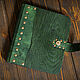 Зеленый блокнот из кожи и дерева ручной работы. Блокноты. Creative Leather Workshop. Ярмарка Мастеров.  Фото №6