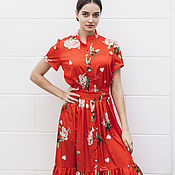 Одежда handmade. Livemaster - original item Red Silk Midi Dress. Handmade.