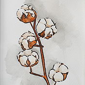 Картины и панно handmade. Livemaster - original item Watercolor drawing Cotton twig. Handmade.