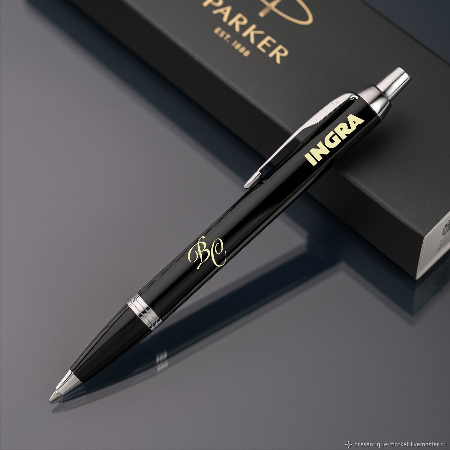 Ручка шариковая Parker IM с гравировкой, цвет черный/серебро в интернет ...