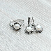 Украшения handmade. Livemaster - original item Pearls (Earrings and ring) (1290). Handmade.