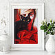 Girl in red and black cat, watercolor, Pictures, St. Petersburg,  Фото №1