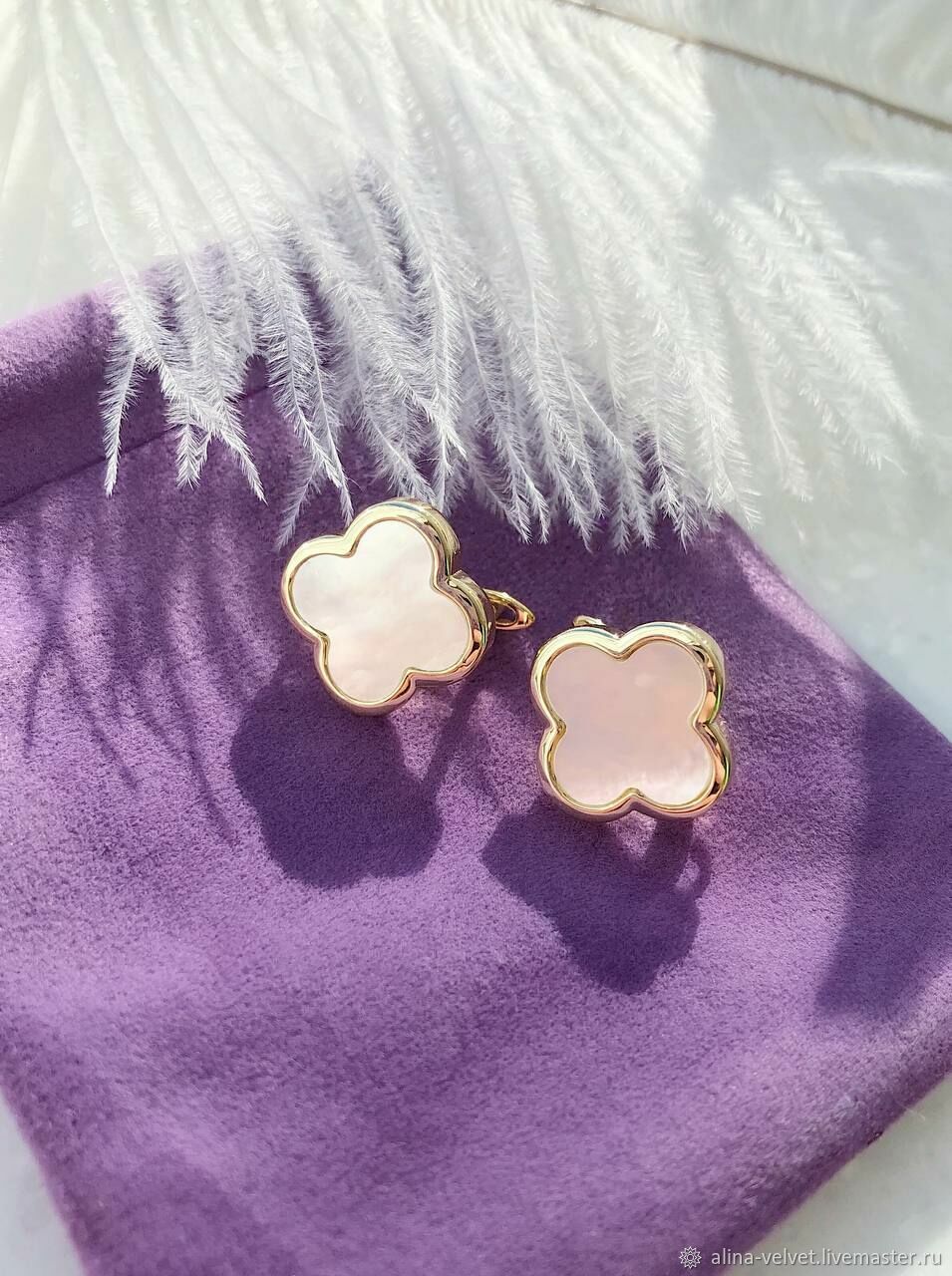 Clover earrings, clover earrings, quatrefoil with mother of pearl, Earrings, Moscow,  Фото №1