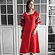 Order Red linen midi dress in boho style Poppies color. Kupava - ethno/boho. Livemaster. . Dresses Фото №3