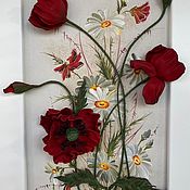 Картины и панно handmade. Livemaster - original item Three-dimensional painting of Poppies and chamomile leather. Picture of skin.. Handmade.