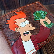 Handmade wallet with two-Face man embossed and painted