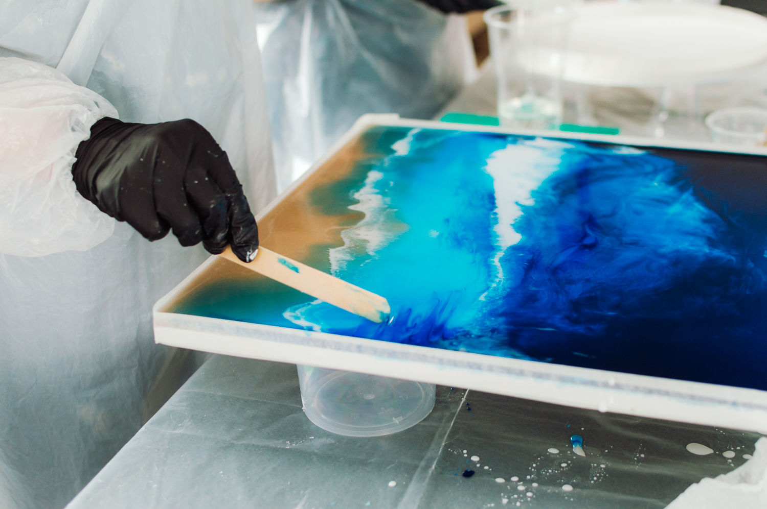 заливка моря, техника resin art