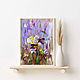 Mini painting with irises. A small painting with irises. Landscape irises, Pictures, Moscow,  Фото №1