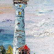 Картины и панно handmade. Livemaster - original item Seascape with lighthouse oil on canvas 30h150 cm. Handmade.