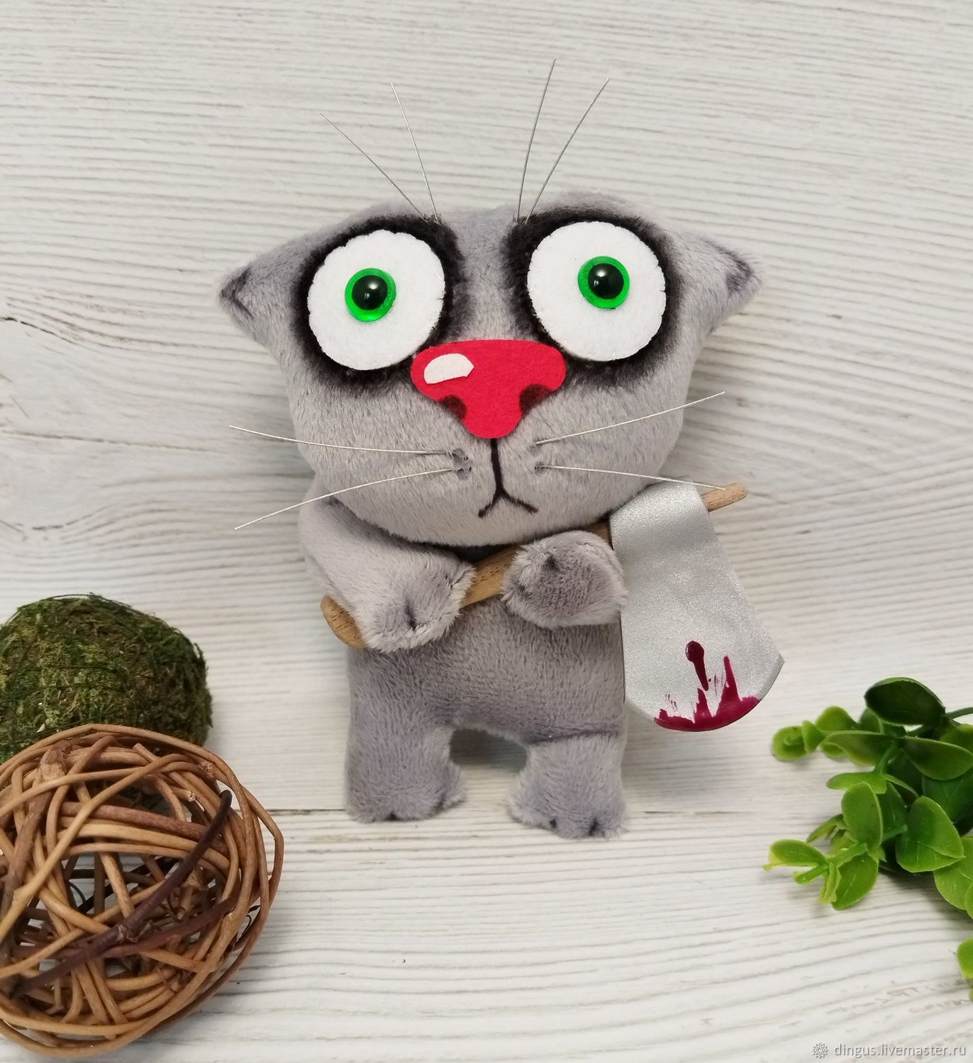 He first started! Keychain grey cat with an axe by Vasya Lozhkin, Stuffed Toys, Moscow,  Фото №1
