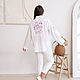 Белая льняная  Рубашка с вышивкой "Маки" сливового цвета, Блузки, Новосибирск,  Фото №1