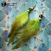 Украшения handmade. Livemaster - original item Earrings with light green feathers, 13-14 cm. Handmade.