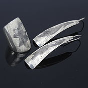 Украшения handmade. Livemaster - original item Minima Series Feather Ring and Earrings in Silver wide Ring ASH0028. Handmade.