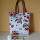 White Beach Bag with Strawberries Dense Durable Bag with Raspberry shopper, Beach bag, Mytishchi,  Фото №1