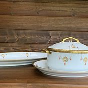 Винтаж handmade. Livemaster - original item Antique soup tureen and 2 dishes Porcelain set of Blacksmiths porcelain tableware. Handmade.