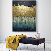 Interior painting Golden lotuses with texture paste and potal