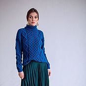 Одежда handmade. Livemaster - original item Turtleneck: Women`s knit turtleneck sweater Navy blue oversized. Handmade.