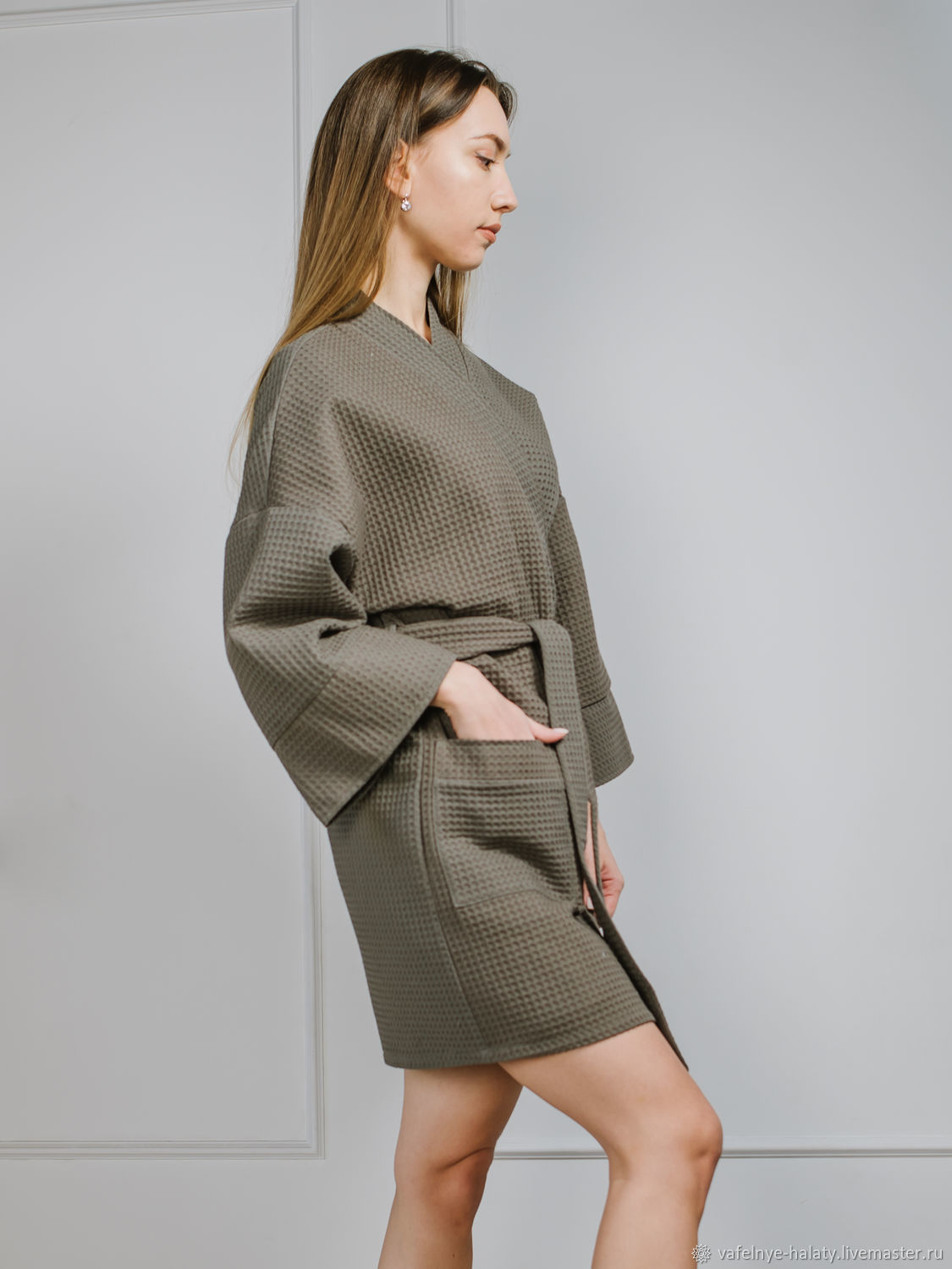 Короткий вафельный халат кимоно в интернет-магазине на Ярмарке Мастеров ...