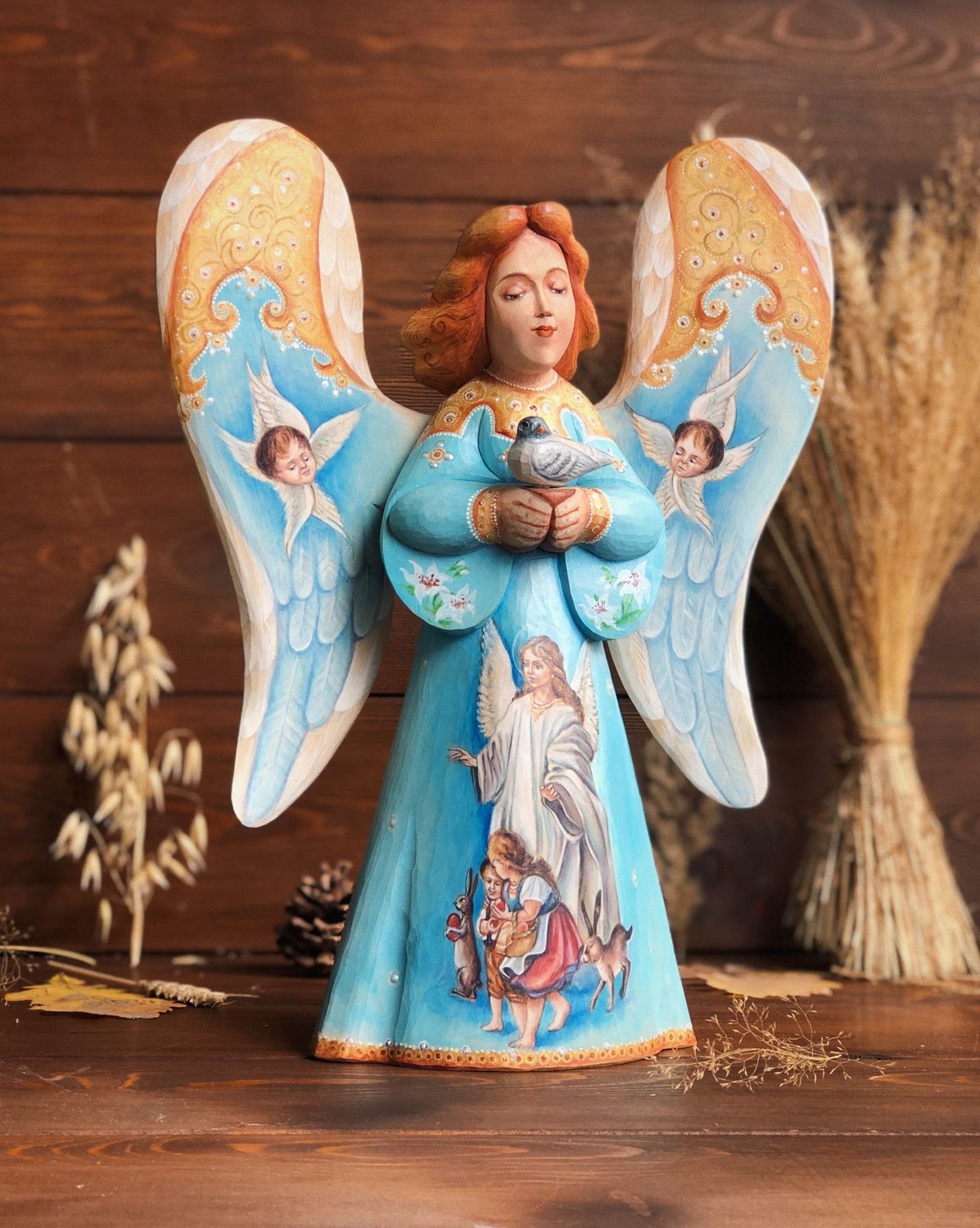 Guardian angel painted wooden, 38 cm, Figurine, Moscow,  Фото №1