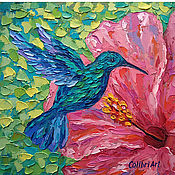 Картины и панно handmade. Livemaster - original item Mini Oil Painting Birds Hummingbird Miniature Painting Flowers. Handmade.