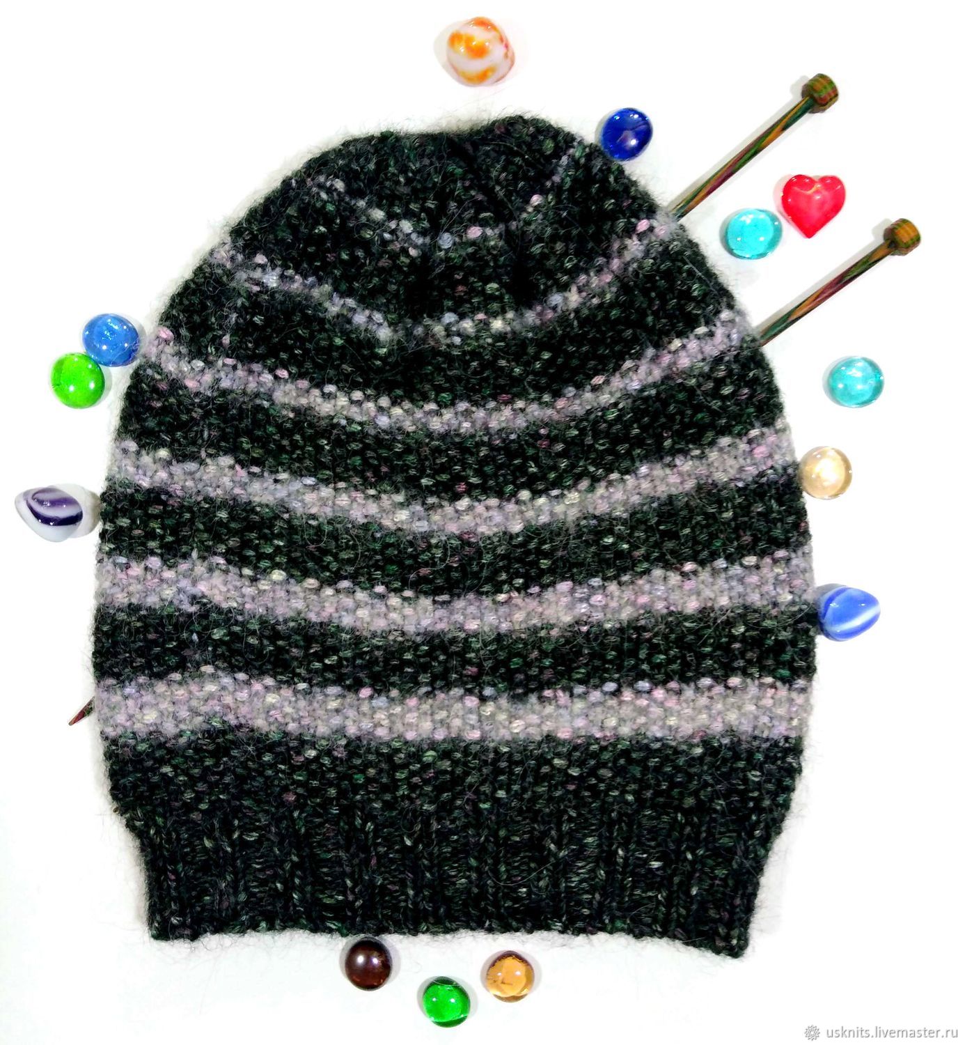 Knitted warm women's beanie hat two-tone, Caps, Korolev,  Фото №1