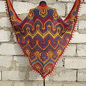 Shawl Knitted Cape Terracotta Color Openwork Shawl