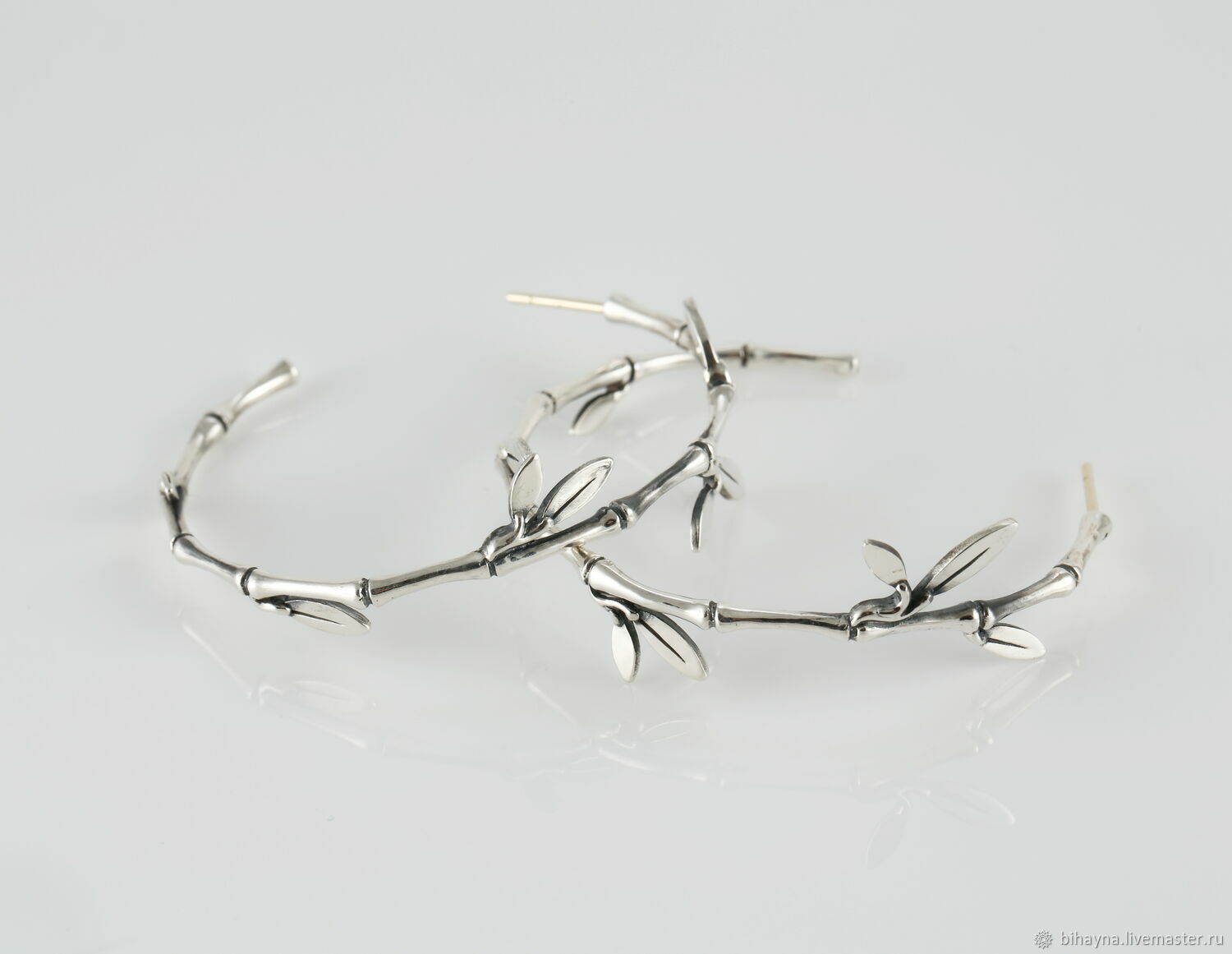 Серьги-кольца из серебра 925 пробы "Бамбук" в интернет-магазине Ярмарка ...